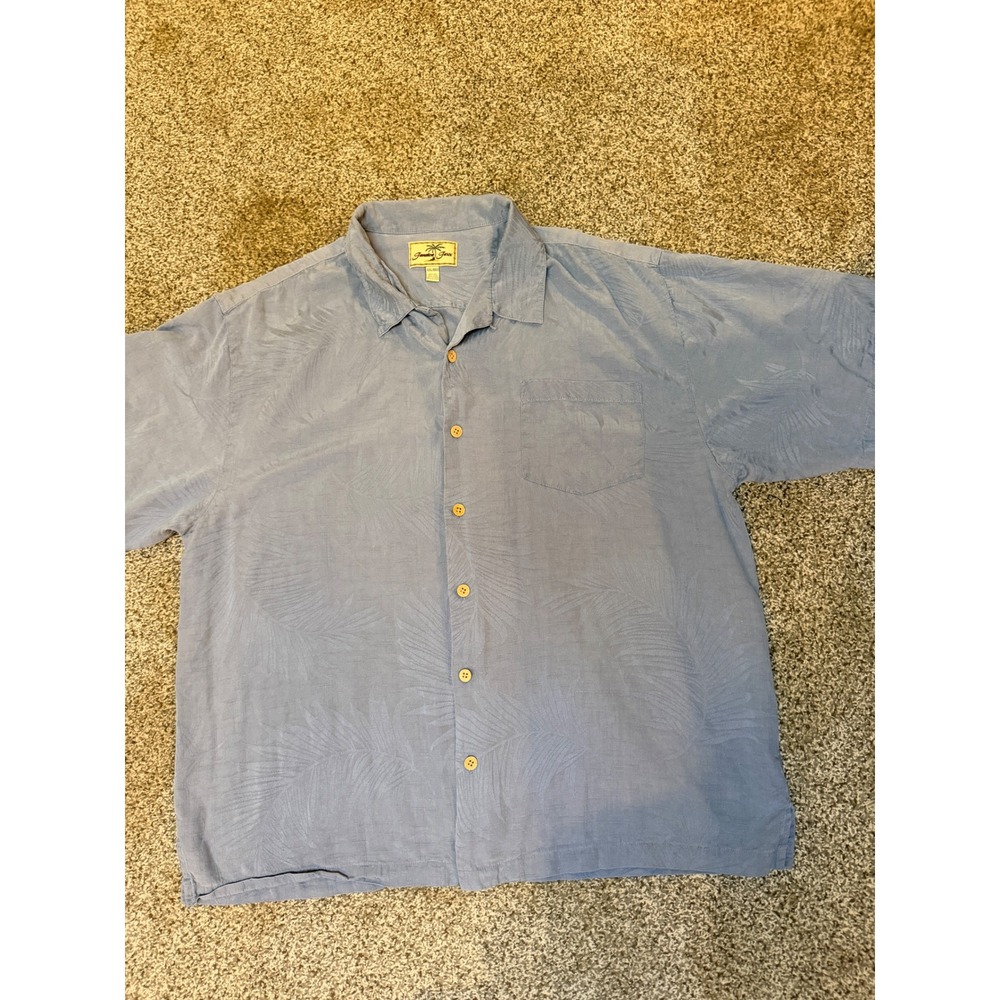 Jamaica Jaxx Mens XXL Silk Camp Shirt Blue Palm Jacquard Short Sleeve Button